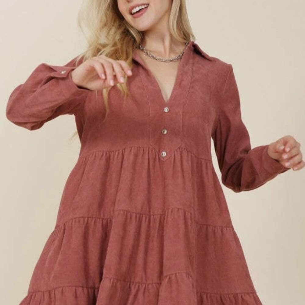 Lilou Dusty Rose Corduroy Dress